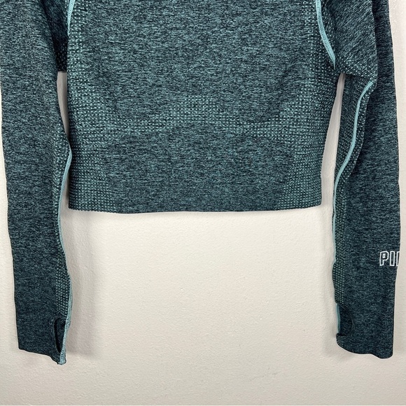 LARGE VICTORIAS SECRET PINK GREEN LONG SLEEVE ATHLETIC ACTIVEWEAR CROP TOP - Picture 7 of 11